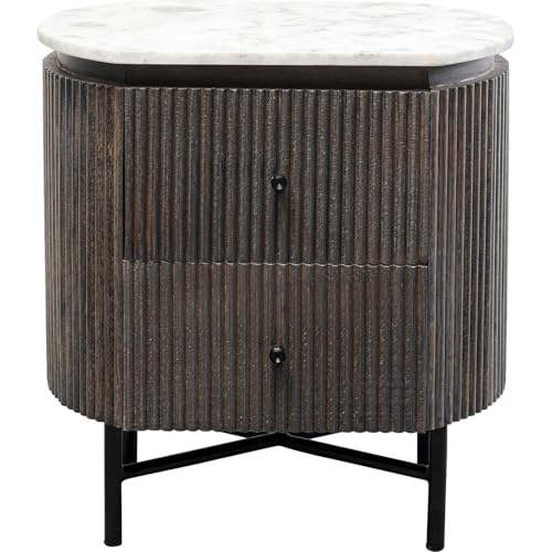 Kare Design Glenn - Commode Glenn - Table de Chevet - Étagère - Bois Massif de Mangue - Plateau en marbre - Structure en Acier - Chambre à Coucher - 55 x 50 x 35 cm (H x l x P)