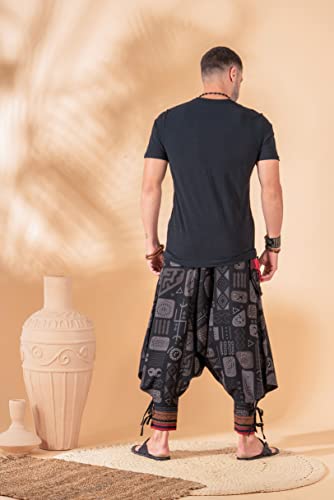 Image of The Veshti Company Hipie Harem Pants for Men Cotton Low Crotch Printed Baggy Bohemian Yoga Pajama Pant (Regular Fit)
