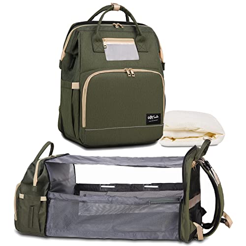 Image of HappyLuoka 3 in 1 Diaper Bag Backpack with Changing Station, Multifunction Baby Bag with Portable Changing Pad & USB Charging Port, for Baby Boys Girls Shower Gifts, Registry Search, Hunter Green