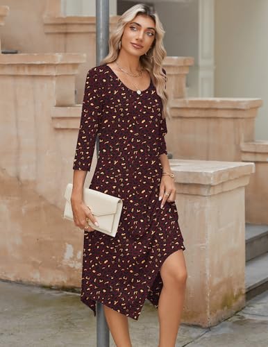 Image of Zeagoo Midi Dresses Women 2026 Dress 3 /4 Sleeve Casual Dresses with Pockets A Line Summer Beach Sundress