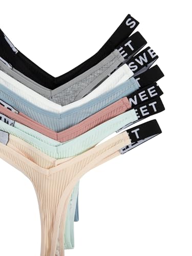Verdusa Women's 7Pcs G String Thongs Cheeky Low Rise Letter Print Tape Underwear Pack Panties Briefs3