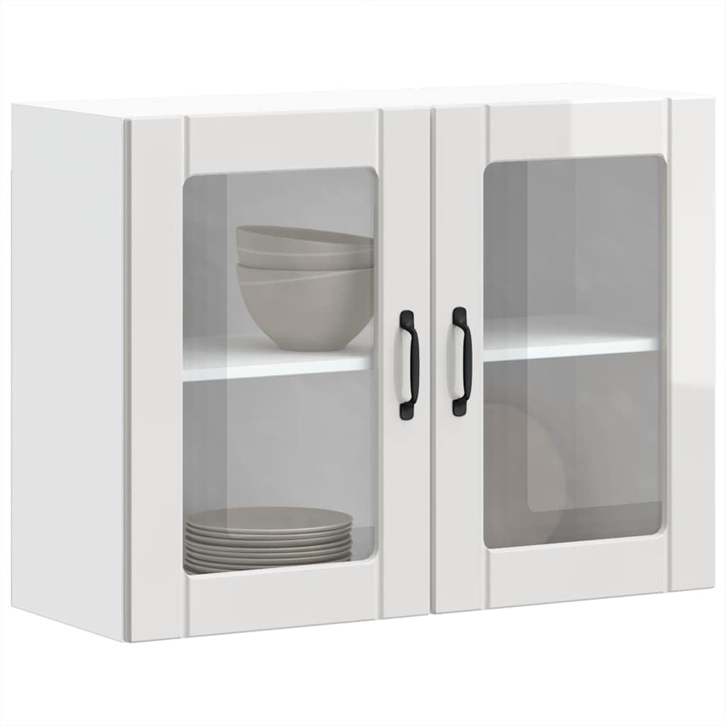 vidaXL Armoire Murale de Cuisine avec Porte vitrée Lucca Bois d'ingénierie Blanc Brillant