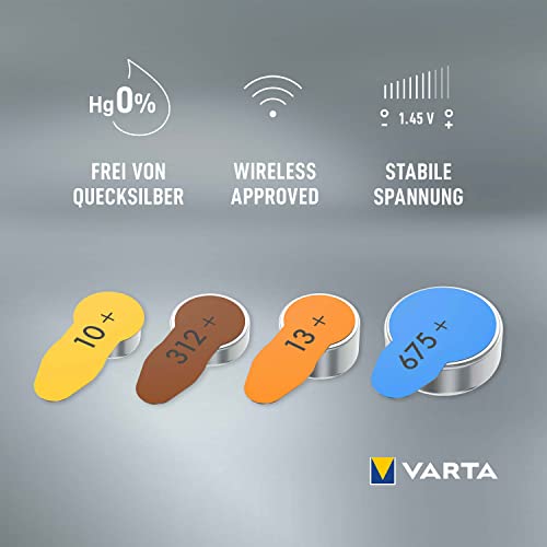 Miniatura 3 de VARTA Pilas para aparatos auditivos tipo 10 amarillo, paquete de 60, Power on Demand, batería de audífono, pilas de botón para audífonos, Made in Germany | wireless approved para audífonos Bluetooth, Tamaño p10, tecnología zinc-aire, sin mercurio, en dispensador, Made in Germany