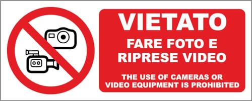 M-ITALY CARTELLO SEGNALETICO UNI - VIETATO FARE FOTO E RIPRESE VIDEO - Adesivo Extra Resistente, Pannello in Forex, Pannello In Alluminio (15x6, Adesivo)