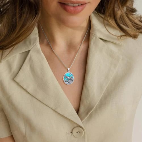 Genuine Turquoise Dragonfly Pendant Necklace for Women, Sterling Silver Boho Native American Western Pendant Jewelry Birthdays Gift2