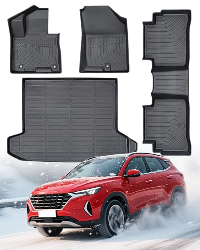DiffCar® Floor Mats & Cargo Liner for Hyundai Tucson PHEV (Plug-in Hybrid) 2022-2026 | All Weather TPE Rubber Car Accessories for Tucson | 4PCS Automotive Front Rear Row Trunk Car Mat Full Set Black