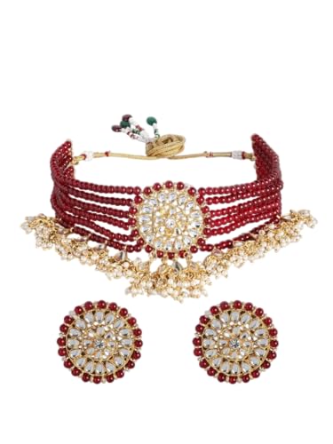Gargantilla de cuentas granate perlas y latón chapado en oro collar mujer talla S