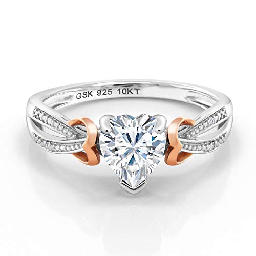 925 Sterling Silver White G-H Created Moissanite by Gem Stone King and White Diamond Women Solitaire&hellip;