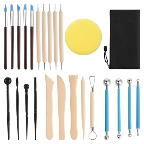 Avemest Set de Herramientas para Modelar de 25 Piezas, Piezas Herramientas Arcilla con Bolsa Ceramica, Kit de Cerámica para Principiantes, Para DIY Cerámica Manualidades Tallado Artístico y Escultura