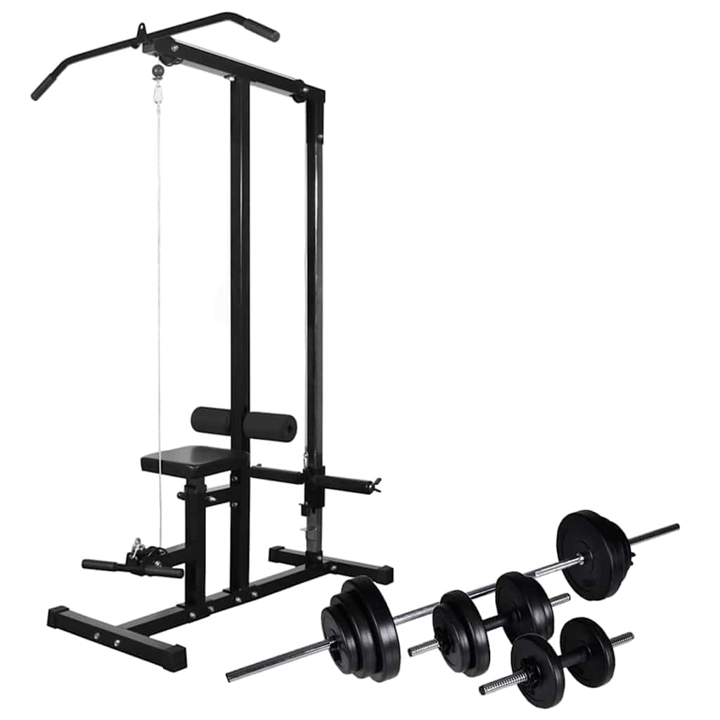 Stacja fitness z długimi hantlami i krótkimi hantlami, zestaw 30,5 kg, stacja kulturystyczna, ławka do podnoszenia ciężarów, do treningu siłowego, treningu w domu, treningu górnej części