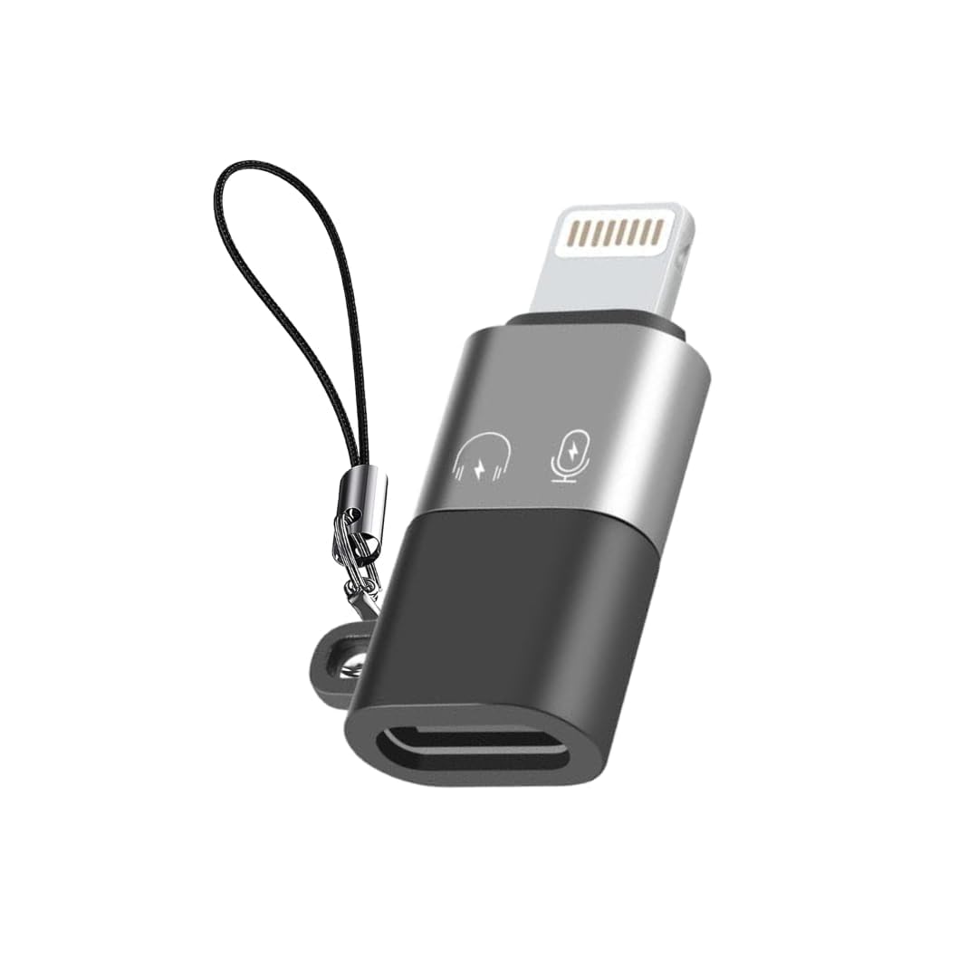 2-in-1 Lightning Adapter for iPhone, Dual Port Charging and Audio Splitter, Black and Silver, Compatible with iOS Devices Black-image-11