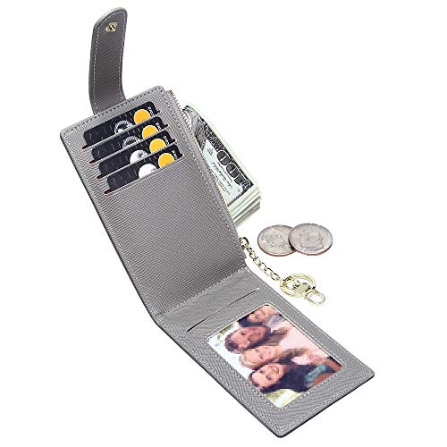 Image of Badiya Slim Women Wallet RFID Blocking Bifold Compact 9 Card Slots Holder Wallets Soft Leather with Zipper Coin Pocket 2 ID Window