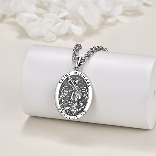 YFN 925 Sterling Silver Patron Saint Medal Necklace Amulet Necklace Protection Jewelry for Men and Women(with Gift Box)2