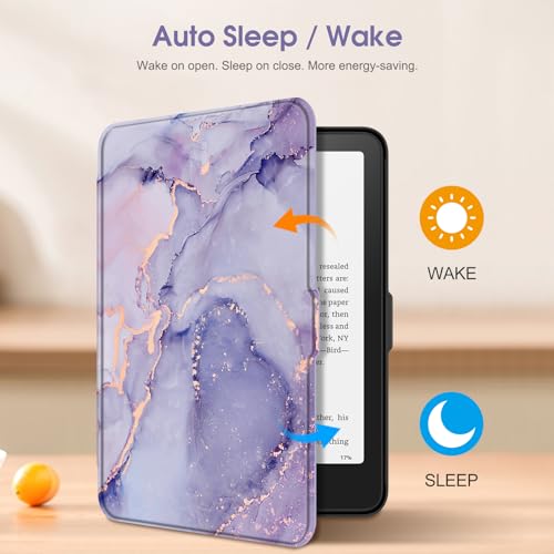 Image of Fintie Case for 7 inch All-New Kindle Paperwhite (12th Generation, 2024) and Kindle Colorsoft Signature Edition - Slim Lightweight Shell PU Leather Protective Cover with Auto Sleep /Wake, Lilac Marble