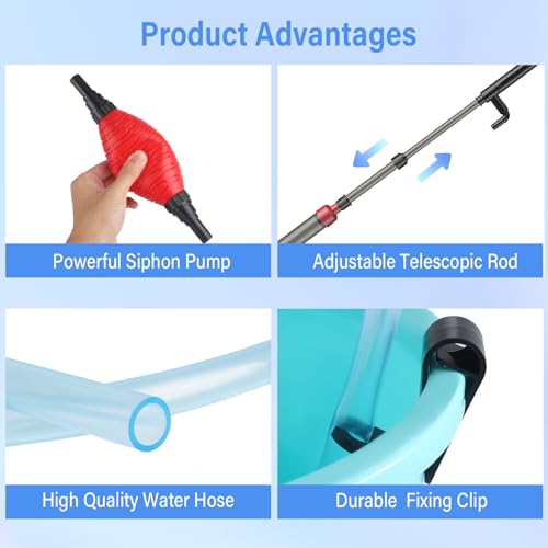 Image of Fish Tank Siphon Vacuum Cleaner: 4 in 1 Manual Aquarium Vacuum Cleaner for Water Change, Sand Cleaning and Remove Dirt, Fish Tank Cleaner Vacuum with Adjustable Length