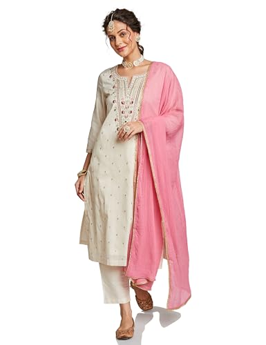 Image of Amazon Brand - Myx Women's Embroidered Kurta Set with Chiffon Dupatta (Available in Plus Sizes)