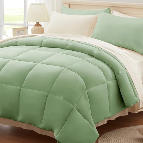 Anluoer Queen Comforter Set 7 Piece, Sage Green Bed in