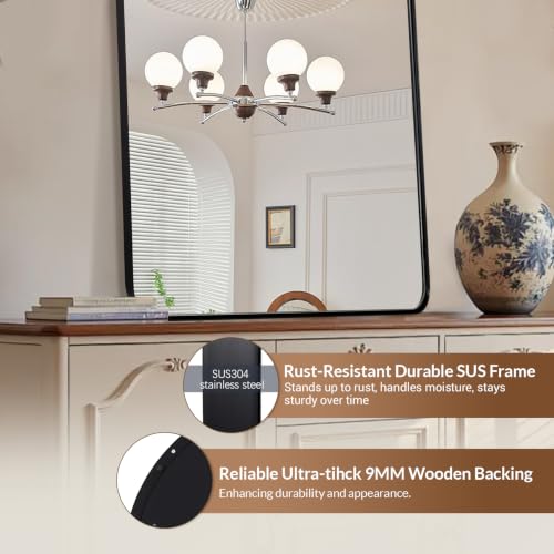 Image of ANDY STAR Arched Mirror, 24 inch x 38 inch Black Bathroom Mirror in Stainless Steel Metal Frame, Arch Top Rounded Corner 1 inch Deep Set Design Wall Mount Hangs Vertical