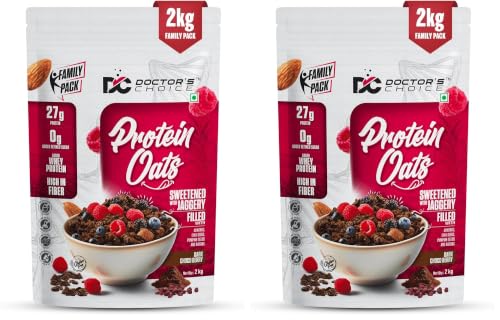 Image of Doctors Choice High Protein Oats 2Kg | 27g Protein Oatmeal | Dark Choco Berry Flavor | No Added Sugar | Gluten Free | High Fiber Healthy Breakfast Oats (Pack of 2)