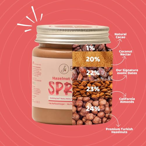 Image of Flyberry Gourmet Hazelnut Chocolate Spread | 34% Hazelnut & 23% Almond | No Palm Oil & Refined Sugar | 100% Natural Ingredients | No Added Preservatives | Easy To Spread on Bread, Paratha | 250 g