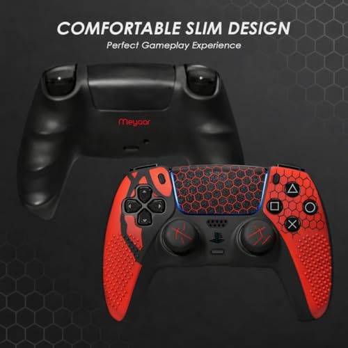 Image of Meyaar Anti-Slip Silicone Cover for PS5 Controller with Thumb Grip Caps & Touchpad Sticker Made for PS5 Controller Only. (Honeycomb)