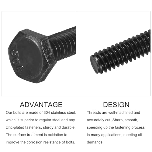 Image of METALLIXITY Hex Head Bolts (1 /4-20 x 1-1 /2 inch) 10Pcs, 304 Stainless Steel 18-8, Fully Threaded, External Hex Drive, Hex Head Screw Bolt, Black Oxide