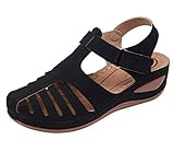 AGOWOO Sandles Vintage Closed Toe Beach Wedge Sandals for Women, Black 7