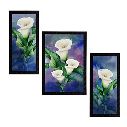 Image of eCraftIndia Set of 3 Botanical and Floral Satin Matt Textured UV Art Painting