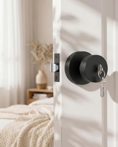 Image of Goldenwarm Black Door Knobs Entry, Zinc Alloy Matte Black Door Knobs with Lock and Key, Front Door Lock for Exterior or Interior, Adjustable & Reversible (1 Pack)