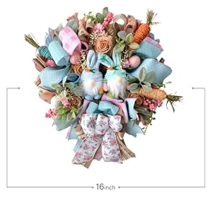 16 inch egolot easter mesh deco bunny wreath with eggs and carrots for front door spring pink and blue ribbon easter wreath for spring rustic and farmhouse ribbon for home decor  urban country home decor