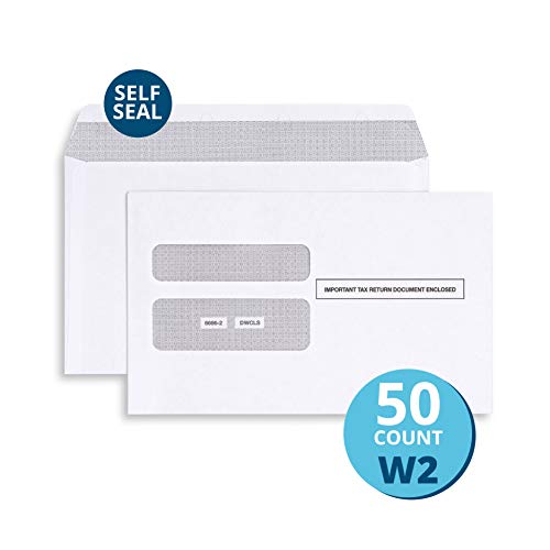 W2 Envelopes, Self Seal, Double Window Security Envelopes Designed for Printed W2 Laser