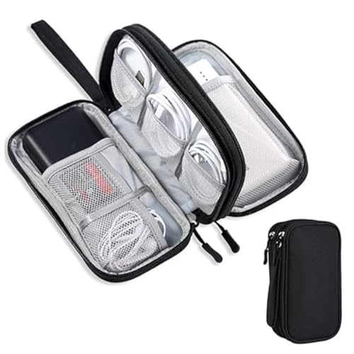 DWFEYOI Anywest Double Couche Sac de Rangement Câble, Électronique Pochette Câble de Voyage, Tech Pouch de USB Câbles, Chargeur, Carte SD,rangement cable,organisateur de cable,pochette voyage
