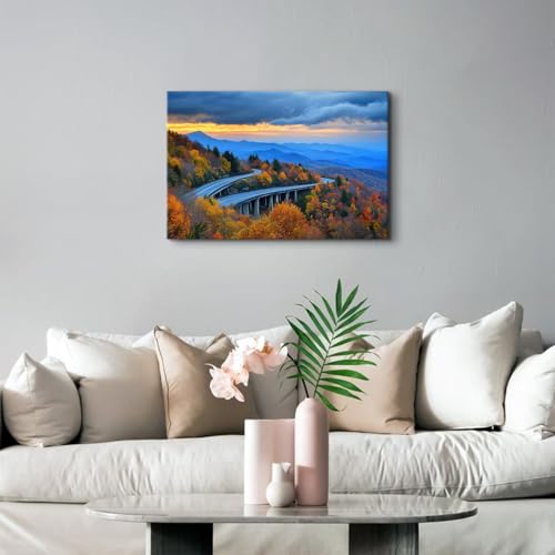 Image of Foggy Forest Wall Art for Office Blue Ridge Mountains Pictures for Living Room Decor Nature Mountains Canvas Prints National Park Poster Autumn Landscape Painting Artwork Bedroom Decorations 16x24 inch