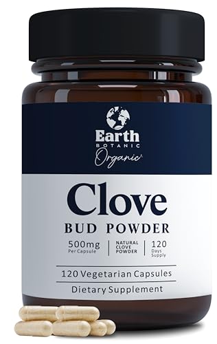 Earth Botanic Organic Clove Capsules 500 mg | Clove Bud Powder Supplement | Herbal Extract Alternative | Digestive Support Oral Health & Antioxidant Formula | Plant Based | Non-GMO | 120 Veg Capsules