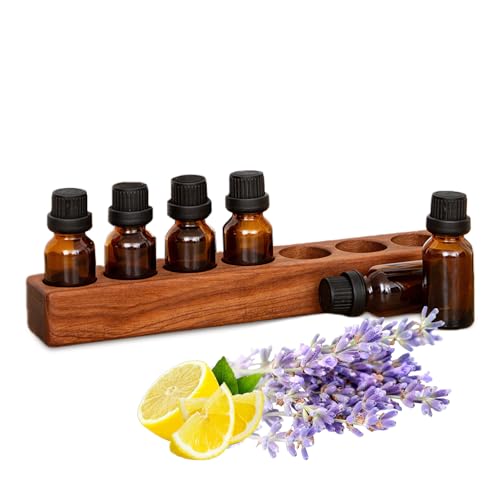 Image of VolksRose Natural Wenge Wooden Essential Oil Holder for 5-20ml Bottles - 7 Hole Compact Storage Stand for Travel, Aromatherapy Organizer and Display Rack for Bathroom, Beginners, Oil Enthusiasts