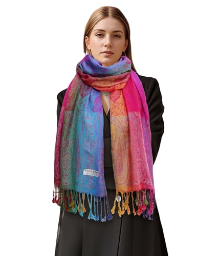 Wander Agio Womens Pashmina Shawl Party Jacquard Wraps Evening Dress Silk Like Wrap Long Silky Satin Face Scarf Paisley
