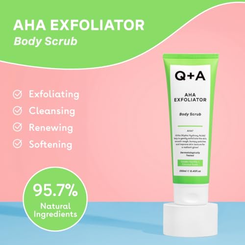 Q+A Aha Exfoliator Body Scrub (250Ml), Exfoliating Body Scrub With Aha And Lactic & Glycolic Acid, Smooths Rough Dry Skin, Brightens & Hydrates, Vanilla & Coconut Scent - 3