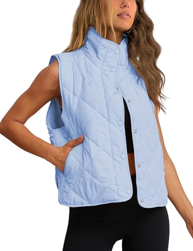 HangNiFang Women's Winter Cropped Puffer Vest Lightweight Sleeveless Warm Outerwear Puffer Vest Padded Gilet