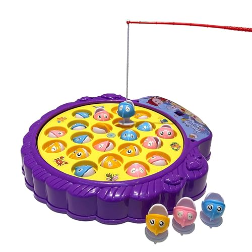 Image of Kidology Fishing Game Play Set for Kids - Rotating Musical Board, Fun Interactive Catching Toy for Toddlers | Circular Plastic Fishing Toy- 21 Colorful Fish, 4 Magnetic Rods (Yellow)
