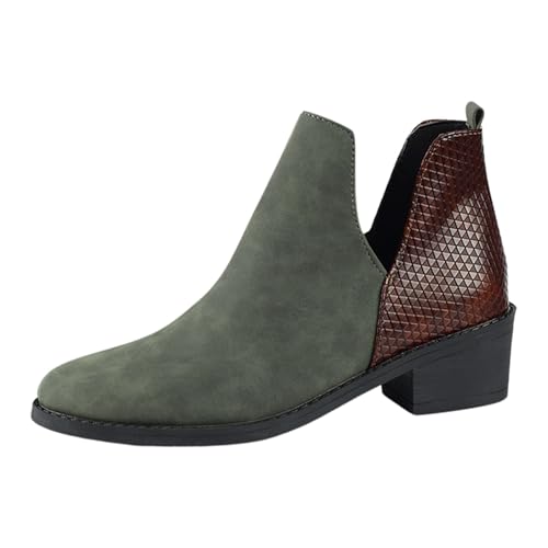 Image of Generisch Women's and Winter Fashion Leather Matching Ankle Boots Casual Comfort Boots, Dark green, 5 UK