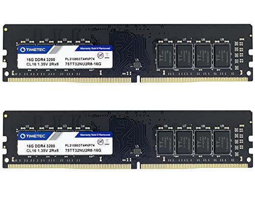 Timetec 32GB KIT(2x16GB) DDR4 3200MHz PC4-25600 CL16 1.35V Non-ECC Unbuffered Designed for Gaming and Graphic Compatible with AMD and Intel Desktop PC Computer Memory Module Upgrade (32GB KIT(2x16GB)