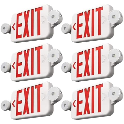FREELICHT 6 Pack Red Exit Signs with Emergency Lights, Two LED Adjustable Head Emergency Exit Light with Battery Backup,Hard Wired,UL Listed, AC 120/277V,Exit Sign Combo for Business Cover