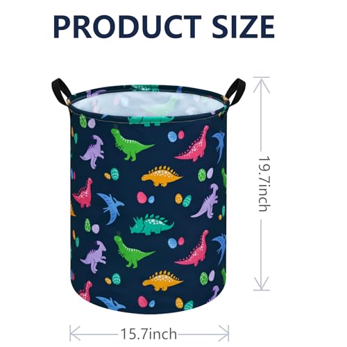 Image of Collapsible Kids Laundry Basket Clothes Hamper, Foldable Storage Organizer Bin, Toy Clothes Storage with Handles for Boys Girls Bedroom, Room Decor Dinosaur