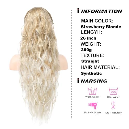 PORSMEER 30 in Long Curly Blonde to Light Blonde Drawstring Ponytail Extension Clip in Hair Extension Fluffy Natural Looking Synthetic Hairpiece for Women Omber Light Blonde - Image 2