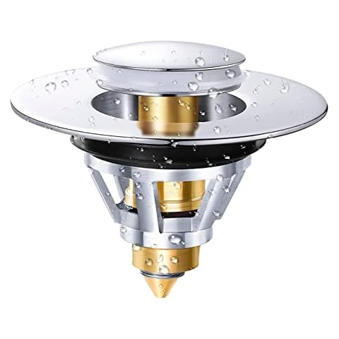 Sink Plug, Sink Strainer Spring Core Pop Up Drain Plug, Universal Sink Stopper Replacement for Bathroom and Kitchen,Chrome click waste Plug No Overflow Basin Drain Filter Hair Catcher with Basket Cover