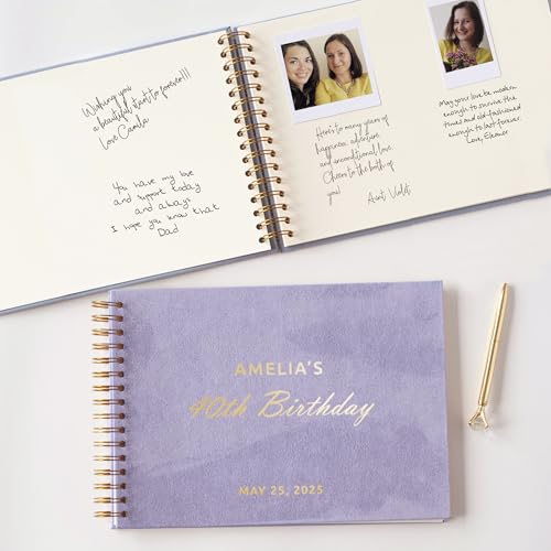 Image of Personalized Polaroid Guest Book to Sign In Custom Scrapbook Album for Pictures 5x7 4x6 Photo Birthday Wedding Anniversary (Lavender, Large - 11.7x8.3 inch)