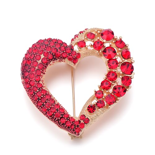 Image of Heart Brooches for Women Rhinestone Crystal Heart Brooch Pin Gift for Wife Girlfriend