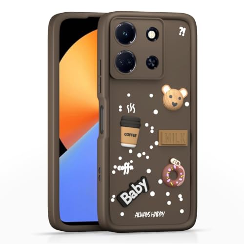 Image of Bintage Cute Fun Ball | Taddy Cartoon 3D Smiley Coffee Cup | Milk Donut | Full Protection Rubber Back Cover Compatible for Infinix X6516 / Smart 7HD - Brown