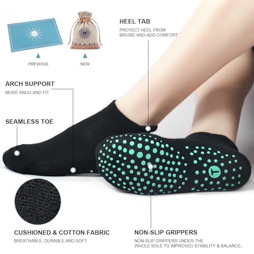 Pilates Socks for Women, Cushioned Ankle Grippy Non Slip Socks for Yoga, Hospital, Barre, Sports Home Slipper 2/4 Pairs4