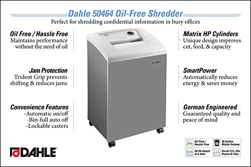 Dahle 50464 Oil-Free Paper Shredder W/Jam Protection, Smartpower, German Engineered, 24 Sheet Max, Security Level P-4, 3-5 Users #TOP4